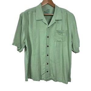 Tommy Bahama Button Up Shirt Mens XL Green Silk Jacquard Palm Leaf Aloha B19